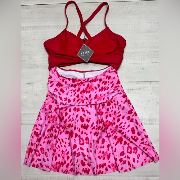 Zaful Other - Zaful Swimdress Cutout Cross V Neck Pleated Skirt Swimsuit Built in Bottom